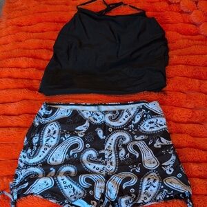 Black Cropped Tank with Black & White Paisley Shorts